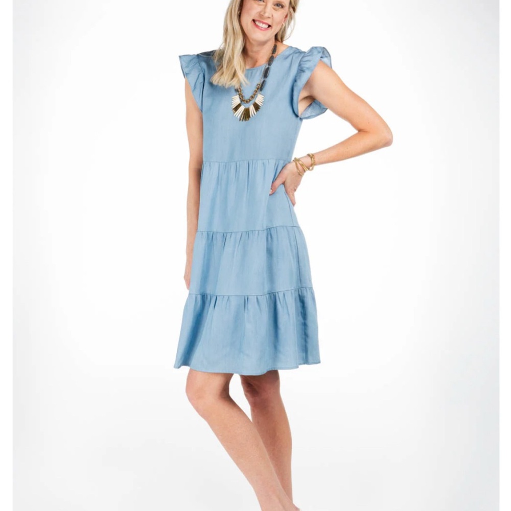 Amalli Talli Tall Small Chic Light Blue Tiered Midi Dress